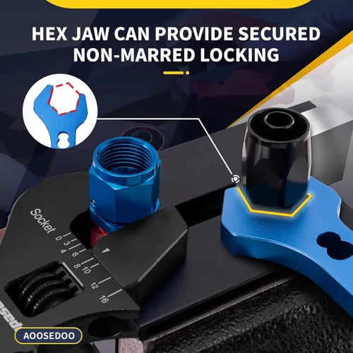 Vista 5 de Llave de ajuste ajustable para accesorios AN de 3AN-16AN, llave de manguera de aluminio ligera de extremo plano negro con un zócalo de 6AN-AN8