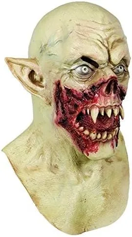 Vista 4 de Molezu - Máscara de vampiro de terror, monstruo de drácula, disfraz de Halloween, fiesta de terror, demonio zombi (amarillo tierra) (A)