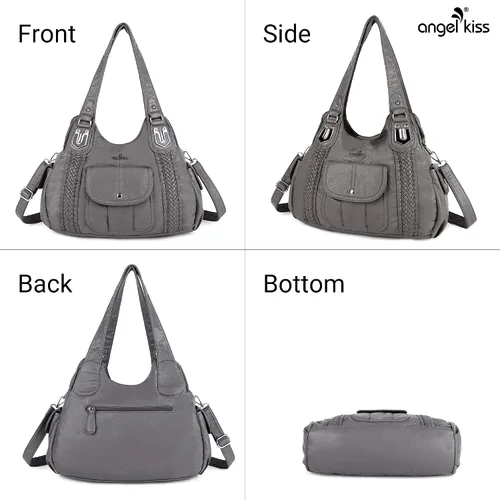 Vista 3 de Angelkiss - Bolsos y bolsos de mano para mujer, de cuero vegano lavado, bolso cruzado de hombro