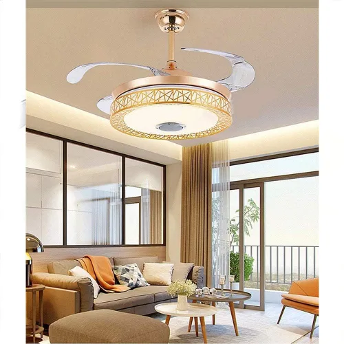 Vista 2 de Lámpara de techo con ventilador de techo Bluetooth de 42 pulgadas, con control remoto, hoja retráctil, regulable, LED, lámpara de araña