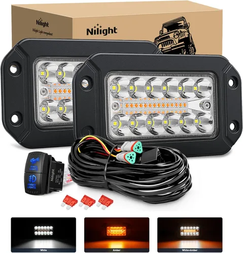 Vista 12 de Nilight Cápsulas de Luz LED de Montaje Empotrado 2PCS 42W Ámbar Blanco 3 Modos de Iluminación Luces Antiniebla Haz Combinado de Punto e Inundación