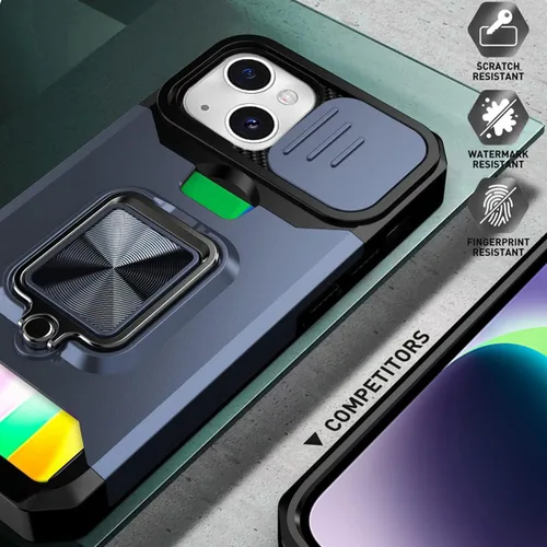 Vista 6 de Funda de teléfono diseñada para iPhone 14 Plus con protector de pantalla, soporte para tarjetas, soporte de soporte, resistente, delgada, a prueba