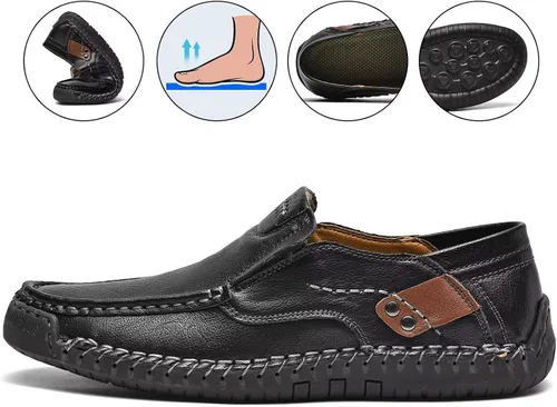Vista 4 de MCEMACHI Mocasines de cuero para hombre, zapatos casuales de moda, para negocios, oficina, para conducir, para hombre (incluye plantilla extra)