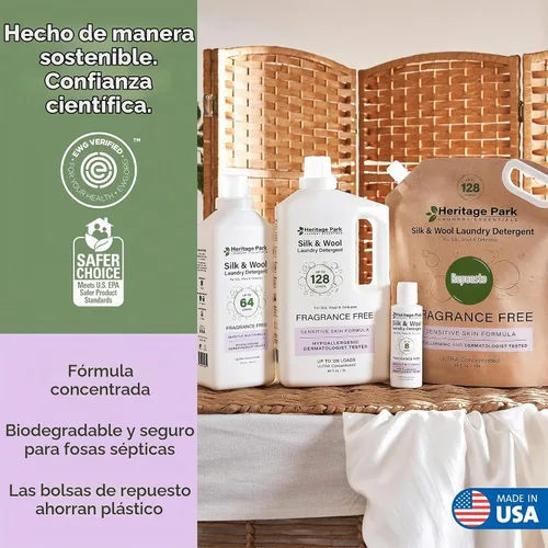 Vista 7 de Heritage Park - Detergente para ropa de seda y lana, sin fragancia, hipoalergénico, pH neutro, probado por dermatólogos, sensible a la piel, sin