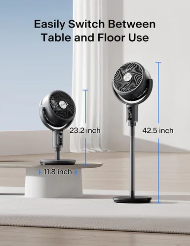 Vista 8 de PELONIS AeroFan, Ventilador de pie para dormitorio – Ventilador de pie con control remoto, ventilador oscilante, pantalla LED, 9 velocidades, 20dB