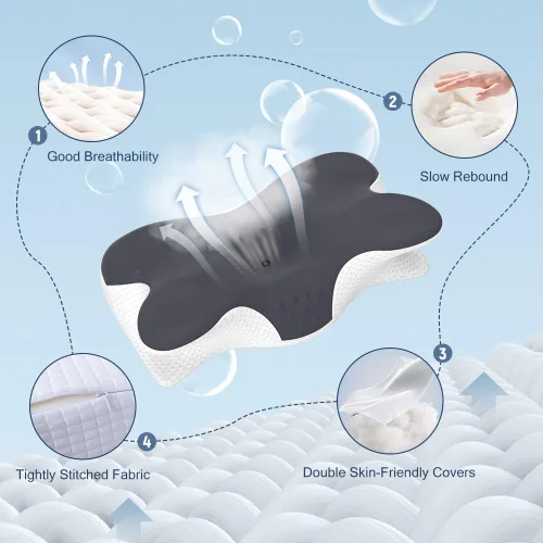 Vista 4 de Almohada cervical para aliviar el dolor de cuello, almohada ergonómica de apoyo para el cuello para dormir, almohada de espuma viscoelástica