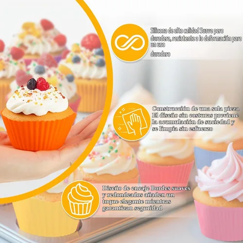 Vista 8 de RAINFLOW Paquete de 36 tazas de silicona para hornear cupcakes, reutilizables y antiadherentes, mini moldes de silicona para muffins, forros