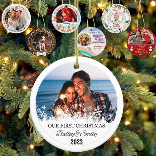 Vista 21 de Adorno personalizado para la primera Navidad del bebé, adornos de Navidad con foto personalizada 2023 con imagen y nombre, regalos personalizados