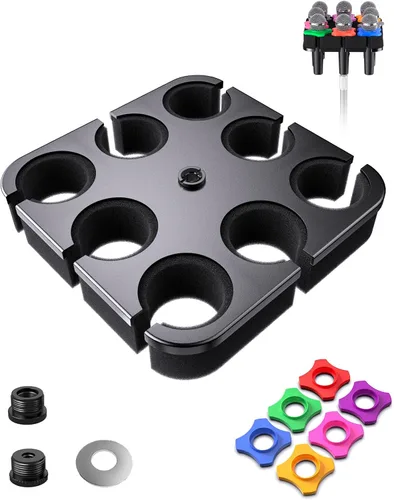 Vista 9 de Soporte para múltiples micrófonos de hasta 6 micrófonos (acolchado de aluminio/goma) para micrófonos dinámicos, con cable e inalámbricos