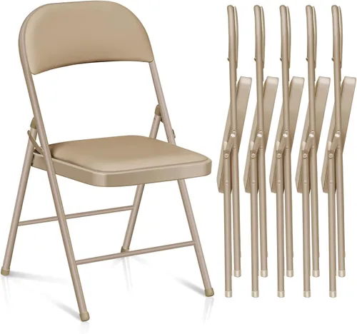 Vista 16 de Fenbeli Paquete de 1 silla plegable con cojín, silla de metal negro con asiento acolchado y marco de acero duradero, sillas plegables de capacidad