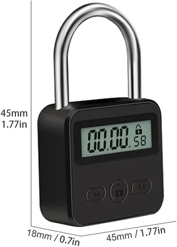 Vista 5 de Tookie Bloqueo de temporizador de metal, bloqueo de sincronización máximo de 99 horas, candado temporizador recargable USB con pantalla LCD, bloqueo