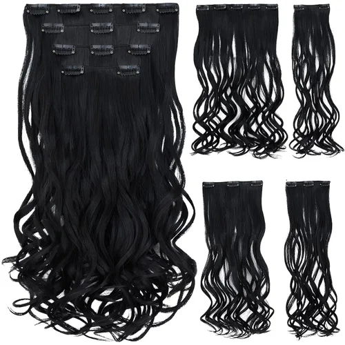 Vista 33 de Extensión de cabello negro oscuro, extensiones de cabello con clip de 22 pulgadas