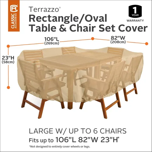 Vista 2 de Classic Accessories Juego de mesa y silla de patio rectangular / ovalada de terrazo, grande