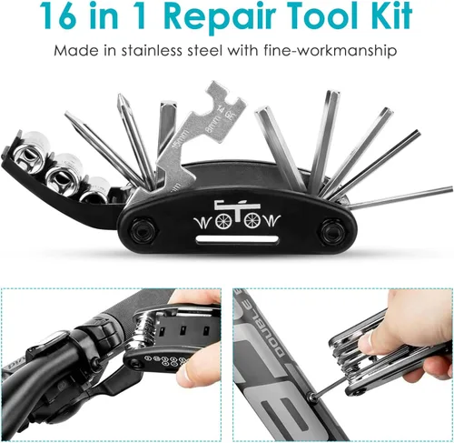 Vista 5 de WOTOW Kits de reparación de neumáticos de bicicleta, bolsa impermeable para sillín de bicicleta y mini bomba de 120 psi, palanca multifuncional