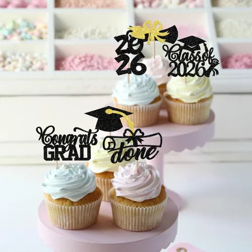 Vista 3 de Rsstarxi Paquete de 40 decoraciones para cupcakes Class of 2025 Congrats Grad 2025 Grad Cap Diploma Cupcake Picks Decoraciones para So Proud of You
