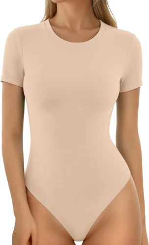 Vista 9 de MANGOPOP - Body de cuello redondo para mujer, manga corta y manga larga, camisetas ajustadas y básicas A1 Manga Corta Negro