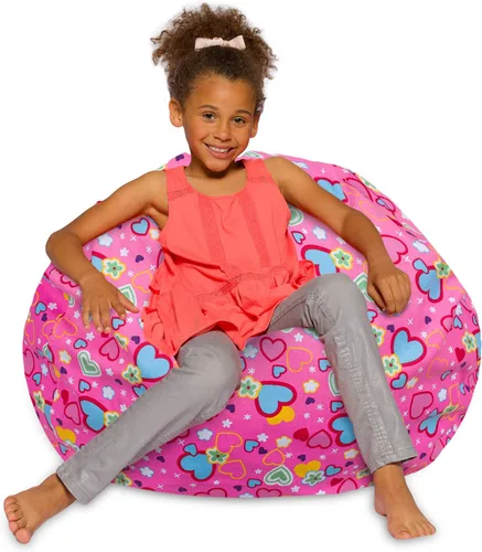 Vista 28 de Posh Creations - Sillón puff para niños, adolescentes y adultos, incluye funda extraíble y lavable a máquina, tamaño mediano de 27 pulgadas, lona