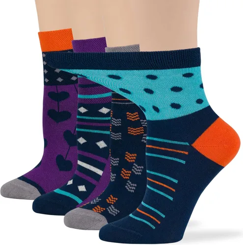 Vista 59 de 7BIGSTARS KINGDOM Women's Cotton Quarter Non-Binding Diabetic Fashion Socks-L-M-4 Pack-Multicolor