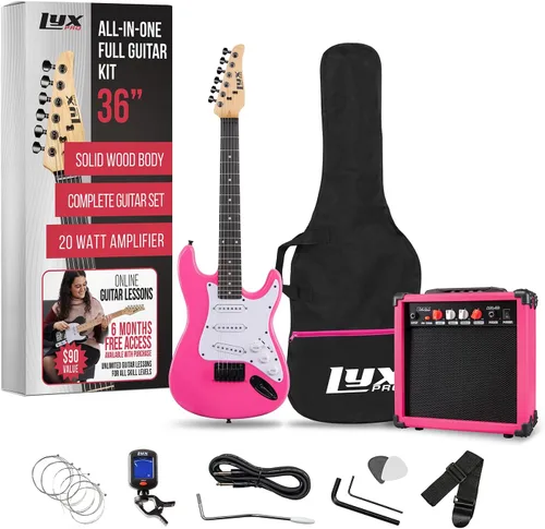 Vista 16 de LyxPro Guitarra eléctrica de 36 pulgadas y kit para niños con guitarra para principiantes de tamaño 3/4, amplificador, seis cuerdas, dos púas, Azul