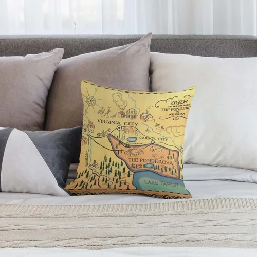 Vista 5 de Funda de almohada con diseño de mapa de la ponderosa de Bonanza, acogedora funda de almohada cuadrada, decoración del hogar para cama, sofá, sala