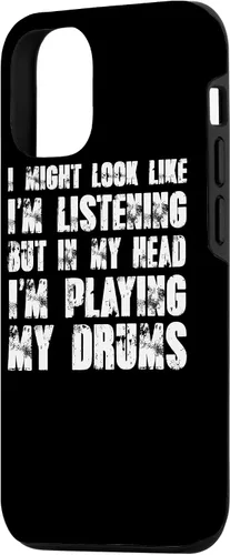 Vista 2 de iPhone 12/12 Pro Might Look Like I'm Listening Playing Drums - Estuche divertido para batería