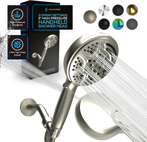 Vista 8 de SparkPod Cabezal de ducha de mano de 5 pulgadas con 9 ajustes de pulverización, pausa de ahorro de agua con interruptor de encendido/apagado