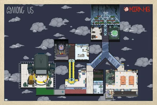 Vista 7 de Among Us - Póster de pared Mira Map, 22.4 pulgadas de largo x 14.7 pulgadas de ancho, versión enmarcada de madera de granero Versión enmarcada