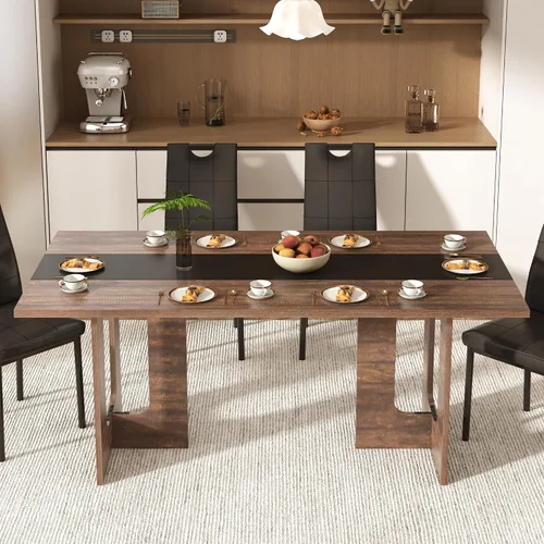 Vista 9 de St.Mandyu Juego de mesa de comedor y sillas de 7 piezas para 4-8 personas, mesa de cocina de 71 pulgadas con 6 sillas, mesa de comedor rectangular