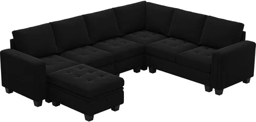 Vista 8 de Belffin Sofá modular de terciopelo con almacenamiento otomano de 6 plazas en forma de L, sofá modular modular con diván reversible, sofá seccional