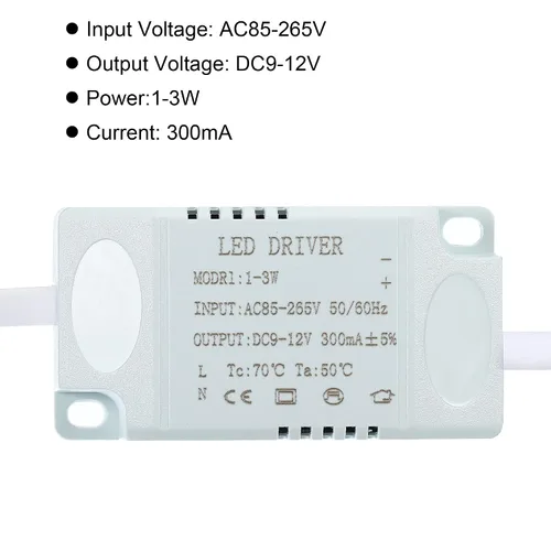 Vista 4 de PATIKIL Controlador LED de 1-3W 300mA, paquete de 3 salidas AC 85-265V 9-12V DC Conector hembra Conector rectificador de corriente constante