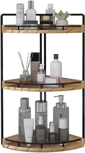 Vista 9 de Dorhors Organizador de baño esquinero de 3 niveles para almacenamiento, bandeja de tocador, organizador de encimera de madera para cocina, baño