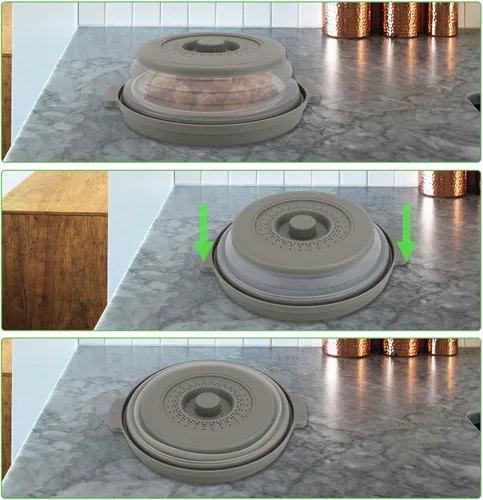 Vista 5 de Juego de 2 cubiertas de placa de salpicaduras para microondas para alimentos con alfombrilla base, tapa protectora de salpicaduras de silicona