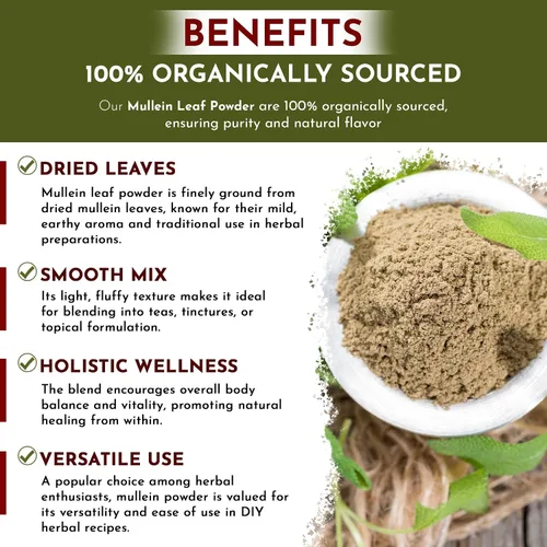 Vista 5 de ORGANIC WAY Polvo de hoja de gordolobo (Verbascum thapsus) – Cosecha silvestre europea Certificado orgánico y Kosher Vegano, sin OMG y sin