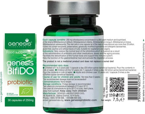 Vista 2 de Genesis Bifido Bio Probiótico Vegano con Lactobacillus y Bifidobacterium Cepas Puede Apoyar el Manejo Intestinal, la Digestión, el Sistema