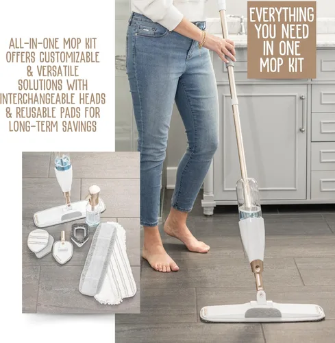 Vista 5 de Quick Shine Ultimate Gold Spray Mop Kit Kit todo en uno de 10 piezas con accesorios intercambiables No necesita baterías Sistema de limpieza