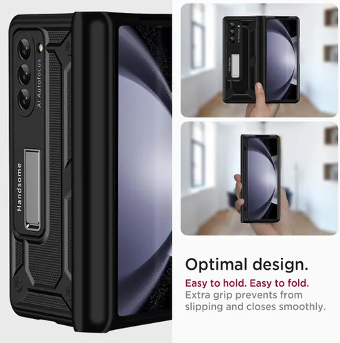 Vista 6 de Miimall Funda para Samsung Galaxy Z Fold 5 con protección de bisagra, protector de pantalla incorporado Kickstand Funda protectora de PC de cuerpo