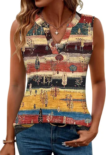 Vista 34 de Romanstii Camisas sin mangas para mujer, estilo casual, de verano, cuello en V, blusas elegantes, túnica