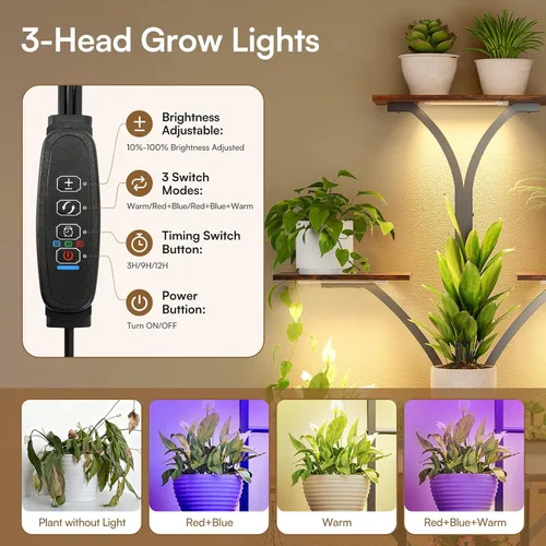 Vista 2 de Soporte para plantas de interior de 63 pulgadas con luces de crecimiento, estante de plantas de 10 niveles con cajón, soportes de esquina