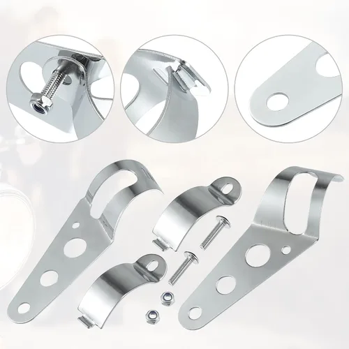Vista 4 de ACROPIX Soportes universales para faros delanteros de motocicleta, abrazaderas de horquilla de 1.299 in a 1.693 in, tono plateado, paquete de 2