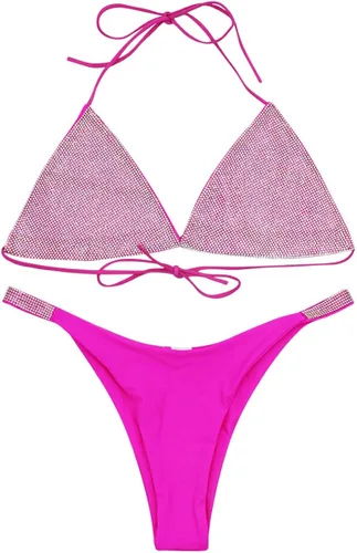 Vista 4 de Traje de baño de 2 piezas con cristales de diamantes brillantes para mujer, bikini sexy push up para fiestas, rave, club