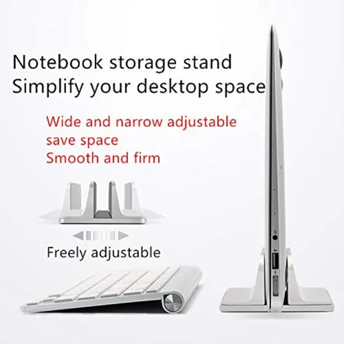 Vista 2 de Soporte vertical ajustable para laptop, soporte de escritorio ajustable para laptop, tamaño base ajustable compatible con portátiles