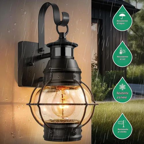 Vista 5 de Lamomo Lámpara de pared para exteriores, sensor de movimiento, luces de porche para exteriores, lámpara de pared negra del atardecer al amanecer