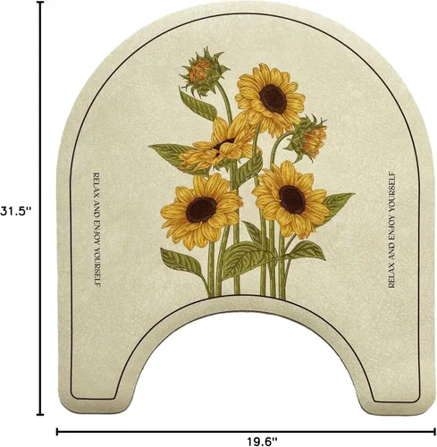 Vista 2 de UKELER Juego de 2 alfombras de baño de girasol, absorbentes de agua, antideslizantes, alfombra de baño en forma de U para bañera, ducha, fregadero