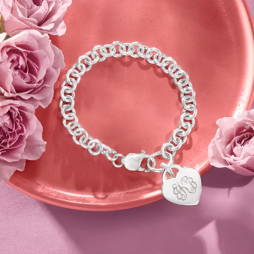 Vista 3 de Ross-Simons Sterling Silver Personalized Heart Charm Bracelet