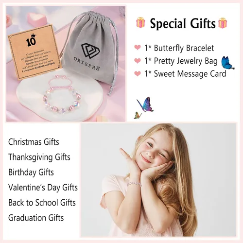 Vista 6 de ORISPRE Butterfly Bracelet for Girls, Gifts for 8 10 Year Old Girl Birthday Christmas