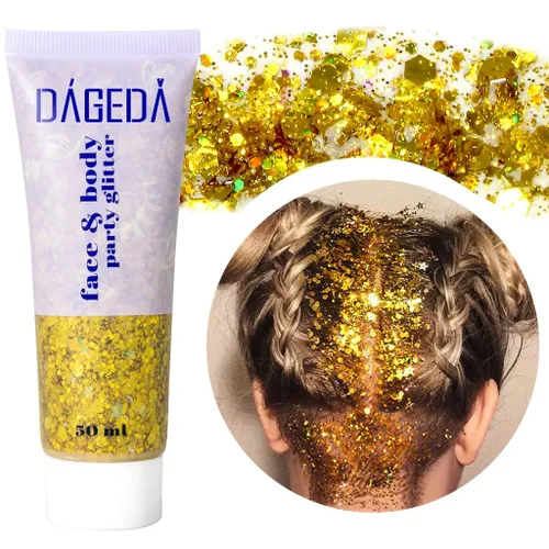 Vista 37 de DAGEDA Gel de purpurina corporal, lentejuelas de gel corporal con purpurina para la cara, sombra de ojos líquida, purpurina gruesa para cara, Negro