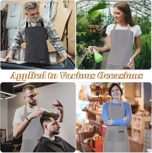 Vista 7 de ATROPOS Paquete de 2 delantales para mujeres con bolsillos, delantales de cocina para mujeres y hombres, delantales de chef ajustables para cocina