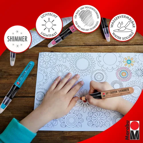 Vista 4 de Marabu Art Crayons - Juego de 10 crayones metálicos de acuarela altamente pigmentados, suaves y fáciles de mezclar, para artistas de medios mixtos