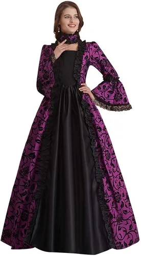 Vista 5 de CountryWomen Vestido de baile rococó para mujer del siglo XVIII, vestido largo gótico victoriano, vestido de baile de máscaras, vestidos temáticos