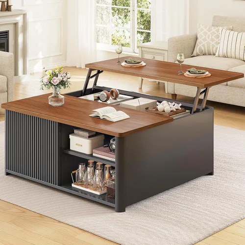 Vista 13 de SEDETA Mesa de centro elevable de 31.5 pulgadas con almacenamiento, mesas de centro cuadradas para sala de estar, mesa de centro acanalada con gran